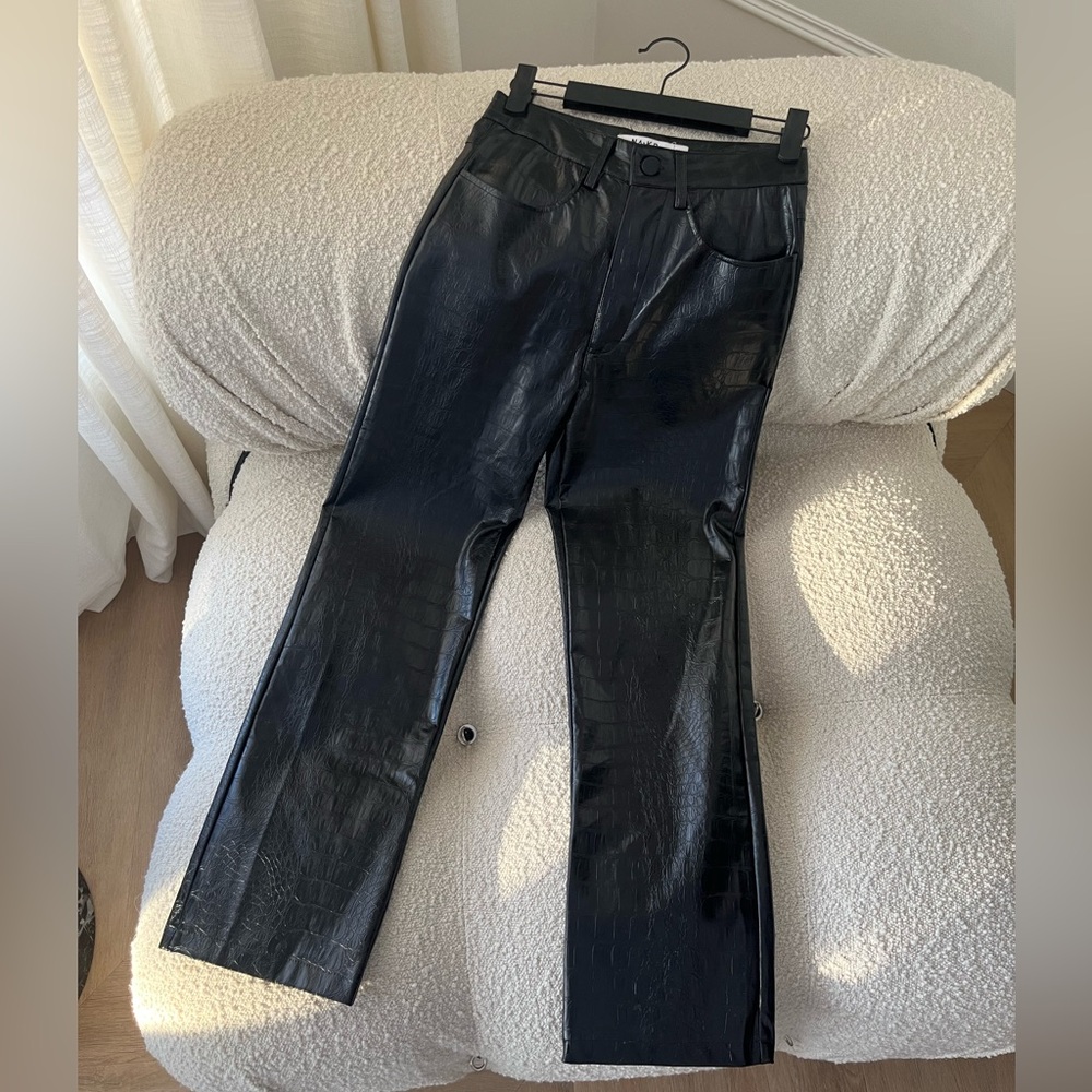 Black Croc-Embossed Leather Pants